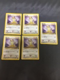 5 Card Lot of Jungle Starter MEOWTH Vintage Trading Cards from Vintage Pokemon Hoard