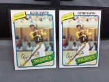 2 Card Lot of 1980 Topps #393 OZZIE SMITH Padres Vintage Baseball Cards