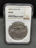 NGC Graded 2009 United States 1 Ounce .999 Fine Silver American Eagle Coin - MS 69