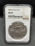 NGC Graded 2009 United States 1 Ounce .999 Fine Silver American Eagle Coin - MS 69