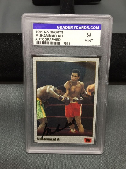 GMC Graded 1991 AW Sports MUHAMMAD ALI Signed Autographed Boxing Card - Mint 9