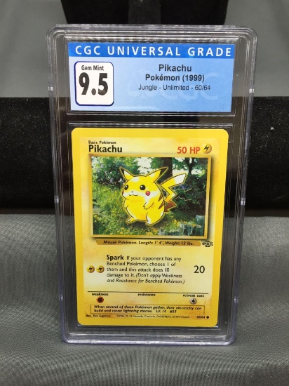 CGC Graded 1999 Pokemon Jungle Unlimited PIKACHU Trading Card - GEM MINT 9.5