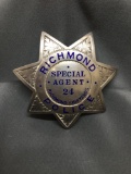 WOW! Amazingly Rare Richmond Police Shipyards Special Agent #24 Police Metal Badge