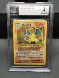 BGS Graded 1999 Pokemon Base Set Unlimited CHARIZARD Holofoil Rare Card - VG 3