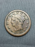 1848 United States 1 Cent Large Cent Penny Cent Coin