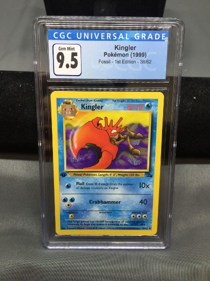 CGC Graded 1999 Pokemon Fossil 1st Edition KINGLER Trading Card - GEM MINT 9.5