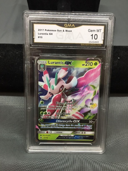 GMA Graded 2017 Pokemon Sun & Moon LURANTIS GX Holofoil Rare Trading Card - GEM MINT 10