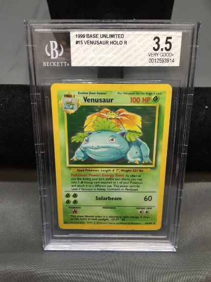 BGS Graded 1999 Pokemon Base Set Unlimited VENUSAUR Holofoil Rare Trading Card - VG+ 3.5