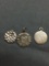 Lot of Three Round Sterling Silver Charms, One High Polished Engravable, Signet & Hammered Finished