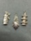 Lot of Three Sterling Silver Charms, One Chinese Pagoda, Windmill & Fleur De Lis