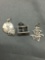 Lot of Three Sterling Silver Charms, One Drill Press, Madarin Language Character & Family of the