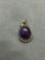 Bead Ball Detailed Oval 10x8mm Amethyst Cabochon Sterling Silver Pendant