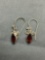 Marquise Faceted 10x5mm Garnet Centers Filigree Decorated Pair of Sterling Silver Shepard's Hook