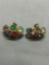 Vintage Round Faceted Multi-Colored Gemstone Accented Czech Made 20mm Long 13mm Wide Pair of Screw