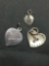 Lot of Three Various Design Small, Medium & Large Sterling Silver Heart Pendants