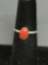 Oval 8x5mm Red Coral Cabochon Center Sterling Silver Ring Band