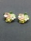 English Stafford Style 20mm Diameter Handmade Pair of Flower Blossom Themed Porcelain Earrings w/