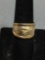 Textured Two-Tone Design Center w/ High Polished Sides 13mm Wide Tapered 10kt Gold Signed Designer