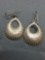 Mexican Made Taxco Designer Teardrop Shaped Scallop Detailed 35mm Long 25mm Wide Pair of Sterling