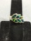 Leaf Design w/ Ammolite Inlaid Petals 12mm Wide Tapered 950 Silver Ring Band