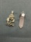 Lot of Two Sterling Silver Pendants, One Rose Quartz Crystal Faceted & One Rosebud Motif