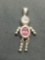 Dancing Boy Styled 25mm Tall Sterling Silver Pendant w/ Oval Faceted Pink Topaz Center & Round CZ