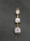 Three Round Faceted 4mm, 5mm & 6mm CZ Centers 23mm Long Gold-Tone Signed Designer Sterling Silver