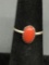 Oval 8x5mm Red Coral Cabochon Center Sterling Silver Ring Band