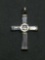 Tapered Baguette CZ Featured w/ Princess CZ Center High Polished 28mm Long 17mm Wide Sterling Silver