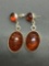 Oval 17x12mm Amber Cabochon Center w/ Round Amber Accent 35mm Long 14mm Wide Pair of Sterling Silver