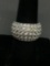 Five Rows Round Faceted Pave Set Domed 12mm Wide Tapered High Polished Sterling Silver Ring Band