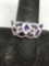 Nine Pear Faceted Amethyst Centers Trinity Design 11mm Wide Tapered Sterling Silver Ring Band