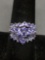 Oval & Marquise Faceted Tanzanite Gem Cluster Top 15mm Wide Tapered High Polished Sterling Silver