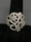 Round Faceted CZ Encrusted Floral Filigree Design 22mm Wide Sterling Silver Ring Band