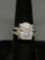 Radiant Faceted 11x9mm CZ Center w/ Round CZ Accented Milgrain Detailed Vintage Sterling Silver Ring