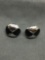 High Polished Round Black Enameled Detailed 14mm Diameter Old Pawn Sterling Silver Button Earrings