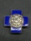 Blue Enameled Latin Inscribed 15x15mm Signed Designer Sterling Silver Commemorative Cross Pin