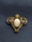 Vintage Detailed Leaf Accented w/ High Polished Oval Engravable Center Gold-Filled Brooch