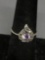 Milgrain Marcasite Detailed 12mm Tall Heart Design Top w/ Round Faceted 4mm Amethyst Center