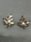 Brush Finish Detailed 24x22mm Leaf Motif Pair of Sterling Silver Screw back Earrings w/ Round 3.5mm