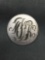 Brush Finished Round 30mm MK Initials Featured Sterling Silver Signet Brooch