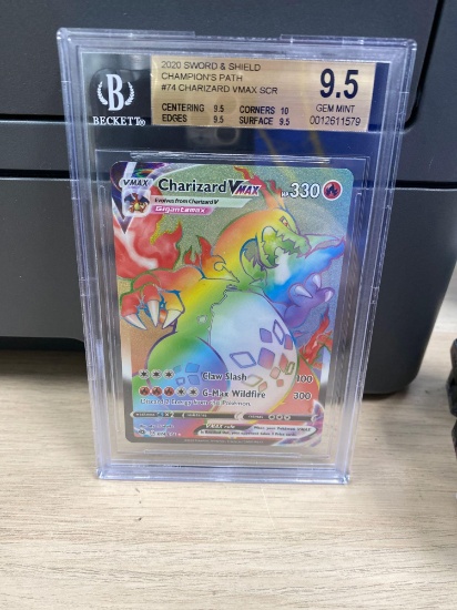 BGS Graded 2020 Champion's Path CHARIZARD VMax Rainbow Holofoil Rare Card - GEM MINT 9.5