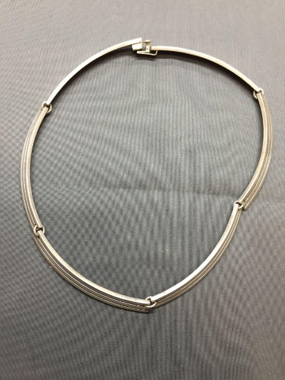 Contemporary Mexican Made Taxco Designer 7mm Wide 15in Long Solid Sterling Silver Choker Link