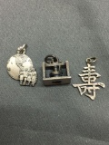 Lot of Three Sterling Silver Charms, One Drill Press, Madarin Language Character & Family of the