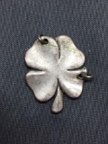 Rustic Four Leaf Clover 22mm Tall 18mm Wide Sterling Silver Pendant