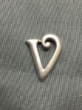 Cursive Letter V Styled 16x13mm Signed Designer Sterling Silver Pendant