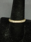 Rope Detailed 3mm Wide Gold-Tone Sterling Silver Band w/ Shared Prong Set Round Faceted CZ Centers