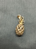 Two-Tone Ornate Sterling Silver Signed Designer 17mm Long 8mm Diameter Pineapple Pendant