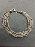 Eight Woven Sterling Silver Lace Strands w/ Faceted 3mm Bead Ball Stations 7in Long Bracelet