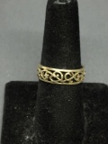 Filigree Decorated 6mm Wide Gold-Tone Sterling Silver Band